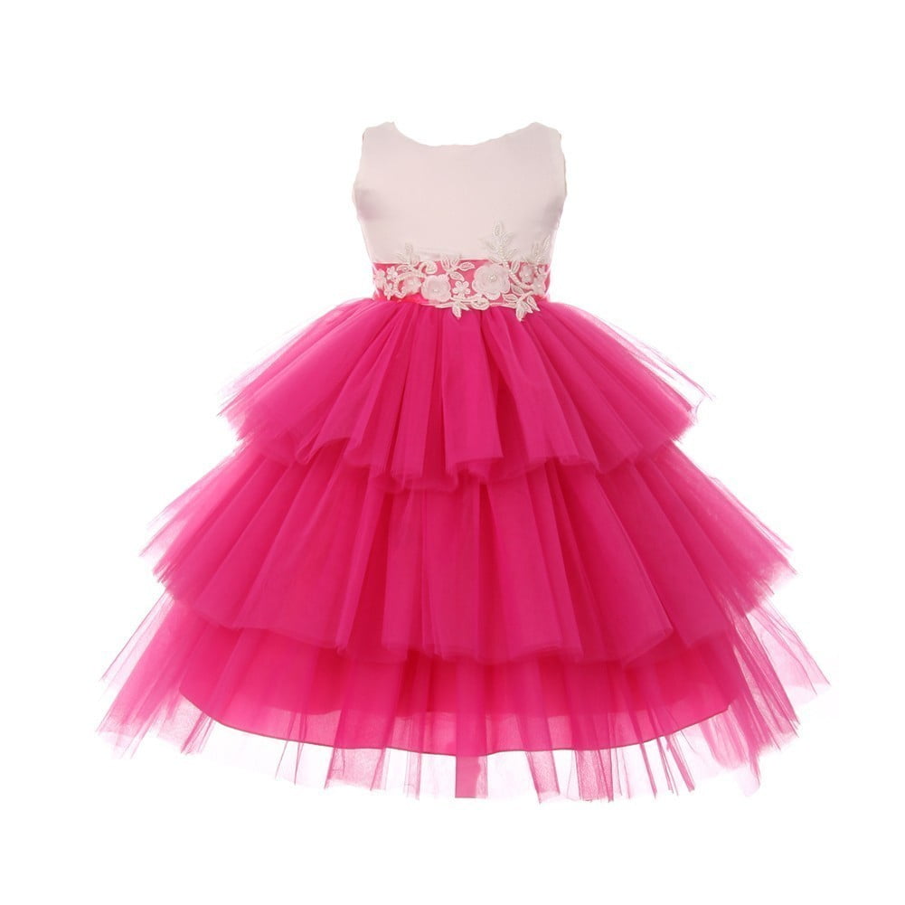 Ruffled Flower Girl Dresses Fuschia